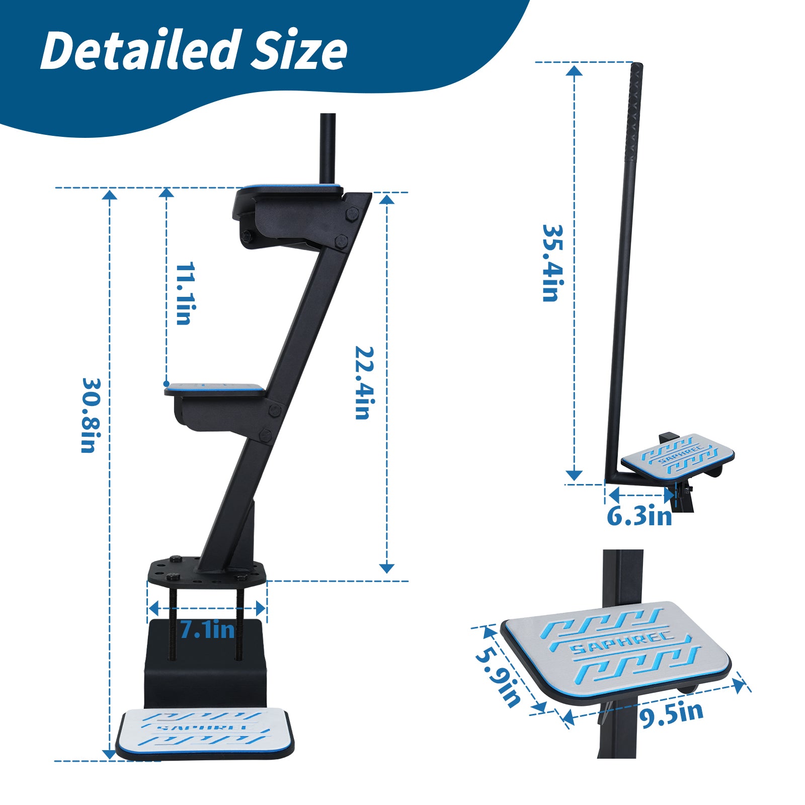 Boat Trailer Steps with Safety Handle, Heavy Duty Material 450 lbs Capacity, 3 Steps Model with EVA Anti-Slip Pad, Universal Fit and 3 Mounting Angle Options — image 4