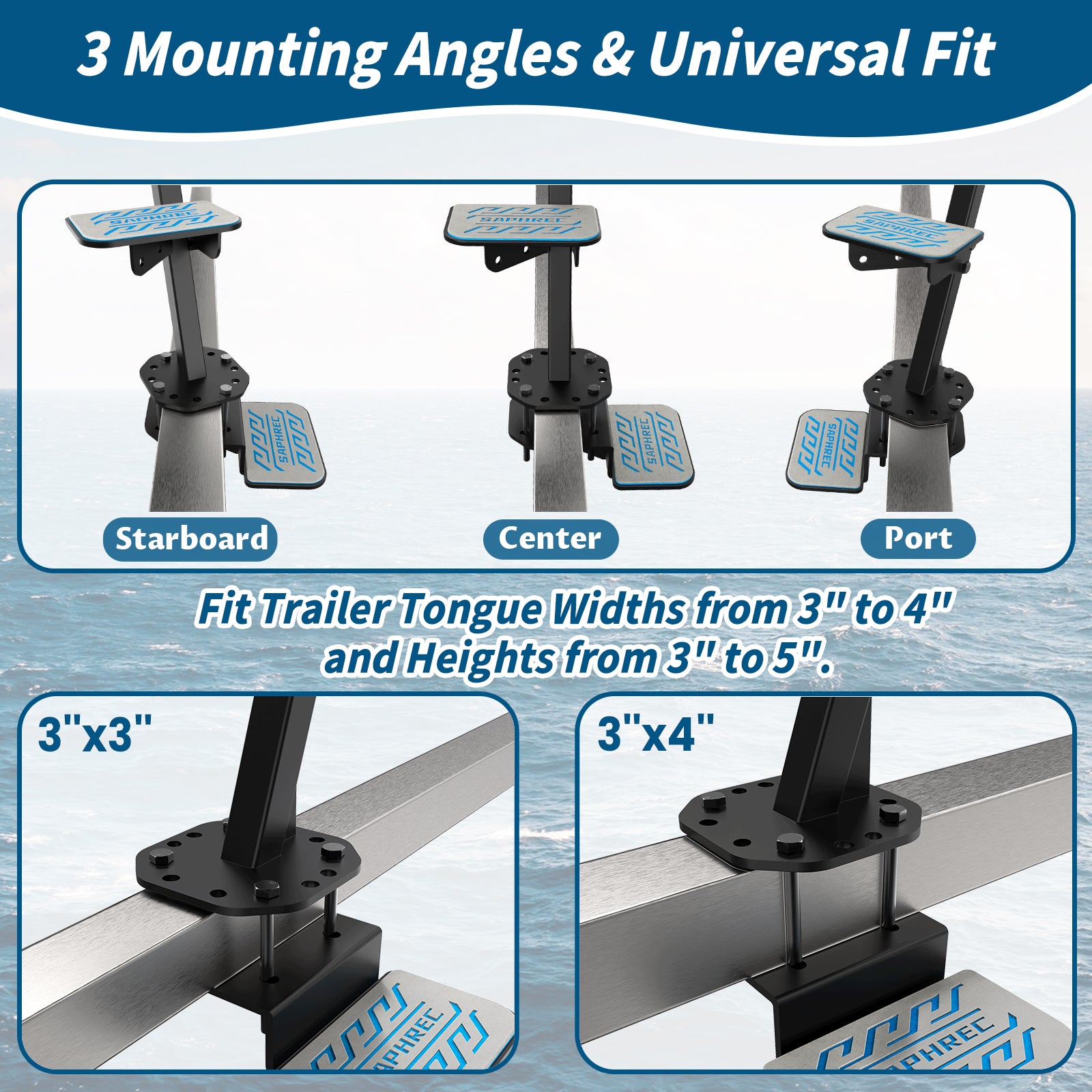 Boat Trailer Steps with Safety Handle, Heavy Duty Material 450 lbs Capacity, 3 Steps Model with EVA Anti-Slip Pad, Universal Fit and 3 Mounting Angle Options — image 5