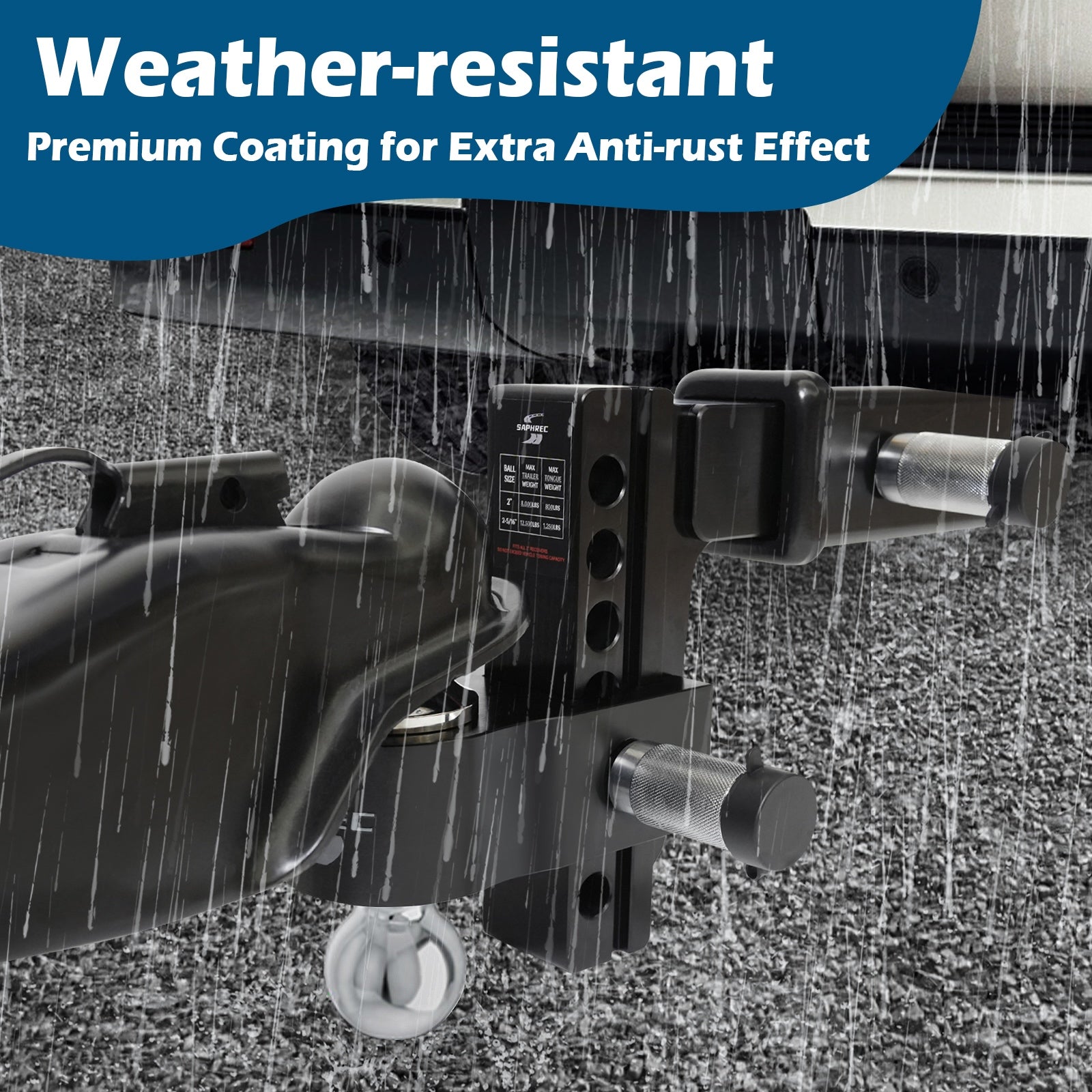 Adjustable Trailer Hitch (Fits 2-Inch Receiver) with 6-Inch Drop/Rise (12,500 LBS GTW) - Dual Ball (2" & 2-5/16") Weather Proof with Anti-Theft Locking Hitch Pins — image 5
