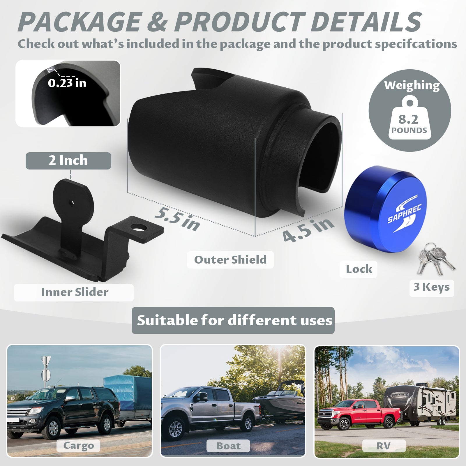 SaphRec 2 Inch Heavy Duty Anti-theft Trailer Lock — image 4
