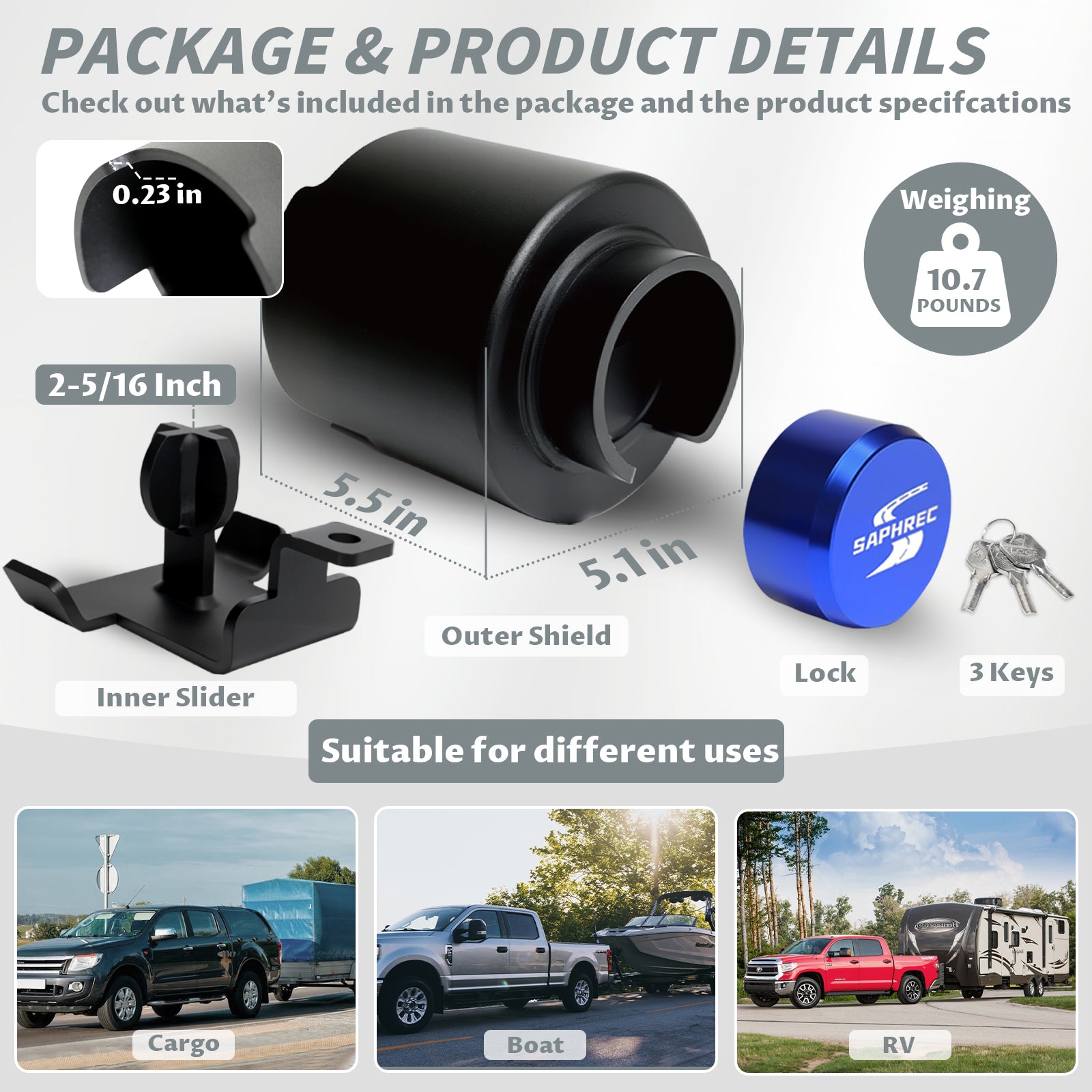 SaphRec 2-5/16 Inch Heavy Duty Anti-theft Trailer Lock — image 4